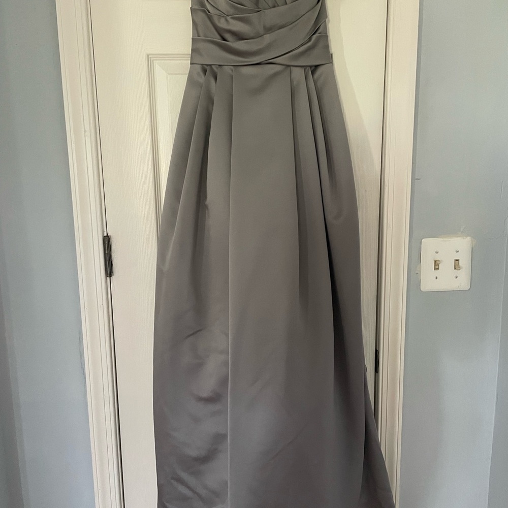 David's Bridal Gray Strapless Ruched Gown